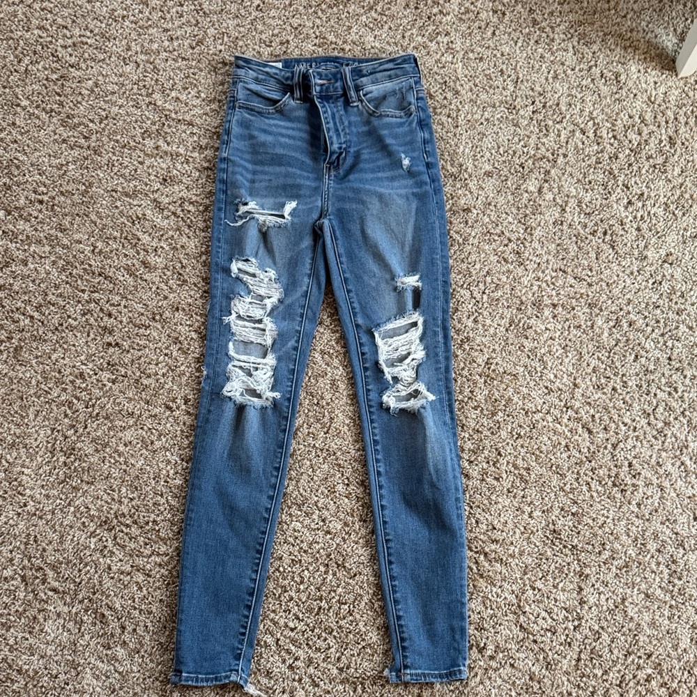 American Eagle Outfitters Ripped Blue Skinny Jeans